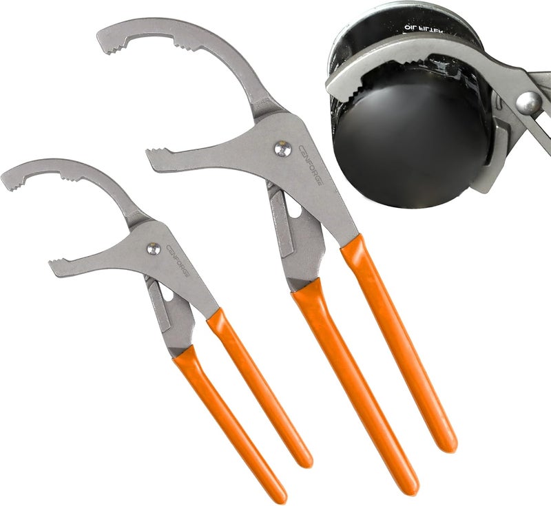 CENFORGE Oil Filter Wrench Set, 9" & 12" Adjustable Filter Pliers with Non-Slip Grip for Cars, Trucks, Motorcycles & Heavy Equipment (2-Piece Heavy Duty Set) - Image 1